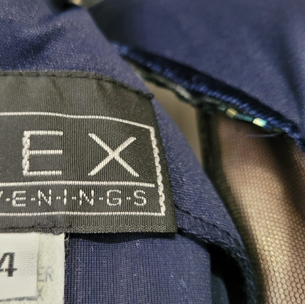 Alex Evenings size 14 navy blue velvet with beaded neckline